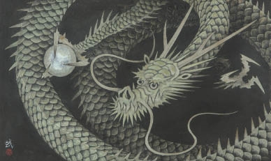 Artwork by Takeshi Kinoshita, Cloud and dragon, Made of ink and color on paper