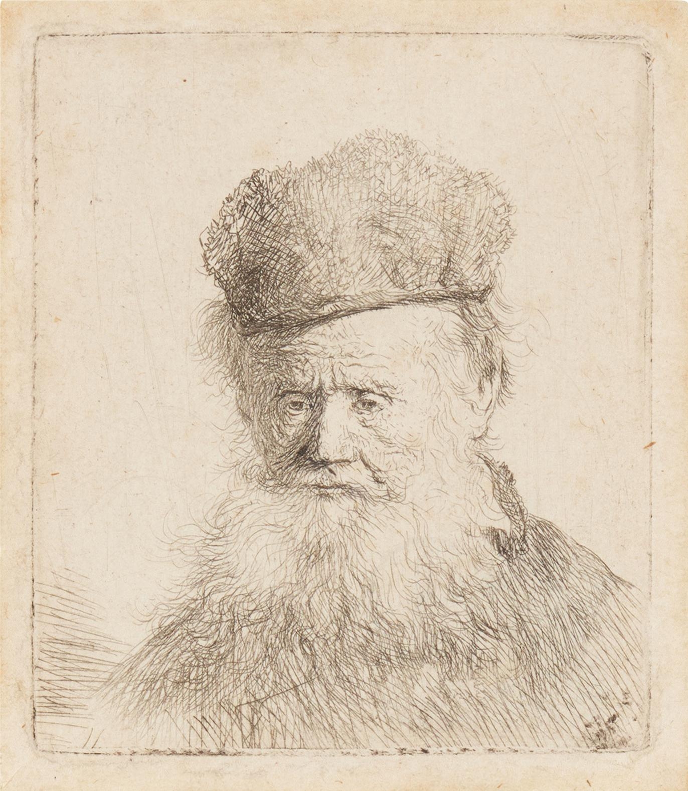 Rembrandt van Rijn | Bust of an Old Man with a Fur Cap and Flowing ...