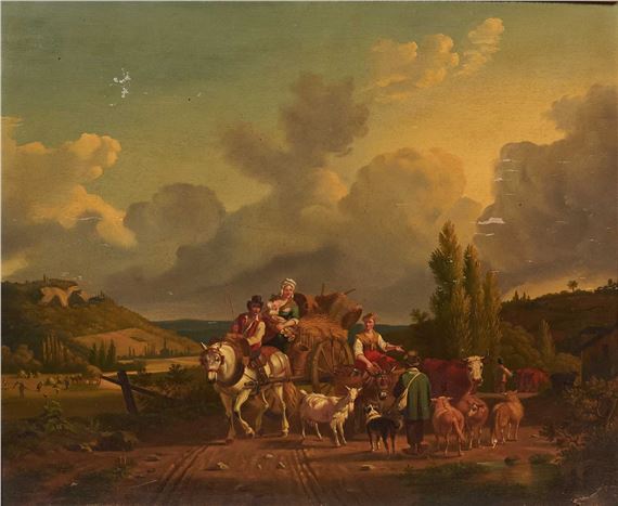 Les voyageurs sur une route de campagne by Jean Francois Demay