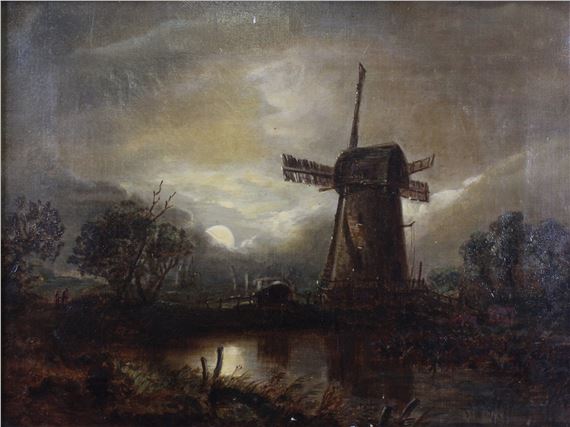 A Norfolk windmill at moonlight by John Berney Crome