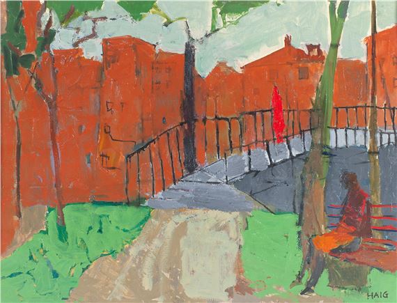 Figure on a bench, townscape