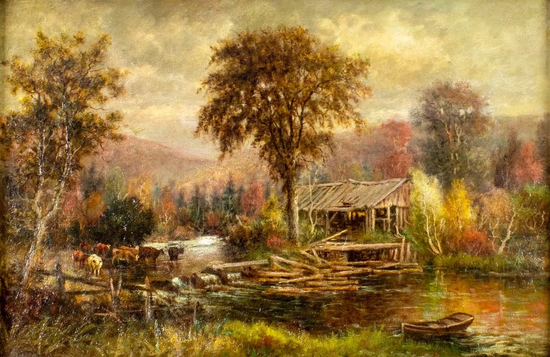Herman Rohde | River Landscape with Cows | MutualArt