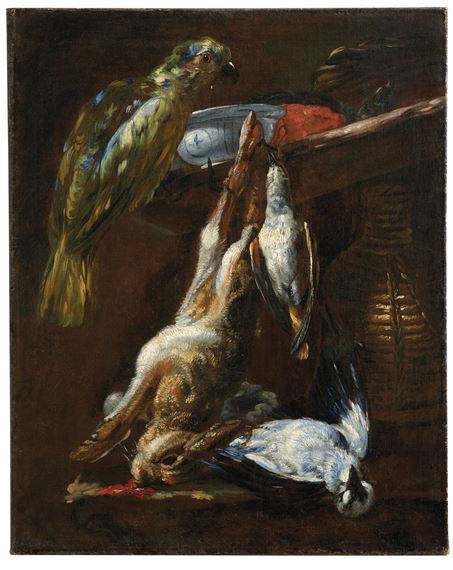 A parrot with game and a hare by Pieter Boel, 1622–1674
