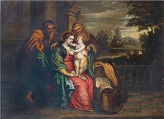 Sainte famille dans un paysage - Pieter de Vries