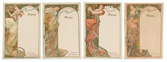 Alphonse Mucha | Suite de quatre pages de menu Moët & Chandon | MutualArt