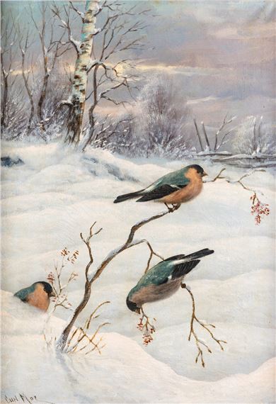 Tre dompapper i snelandskap - Carl Moe