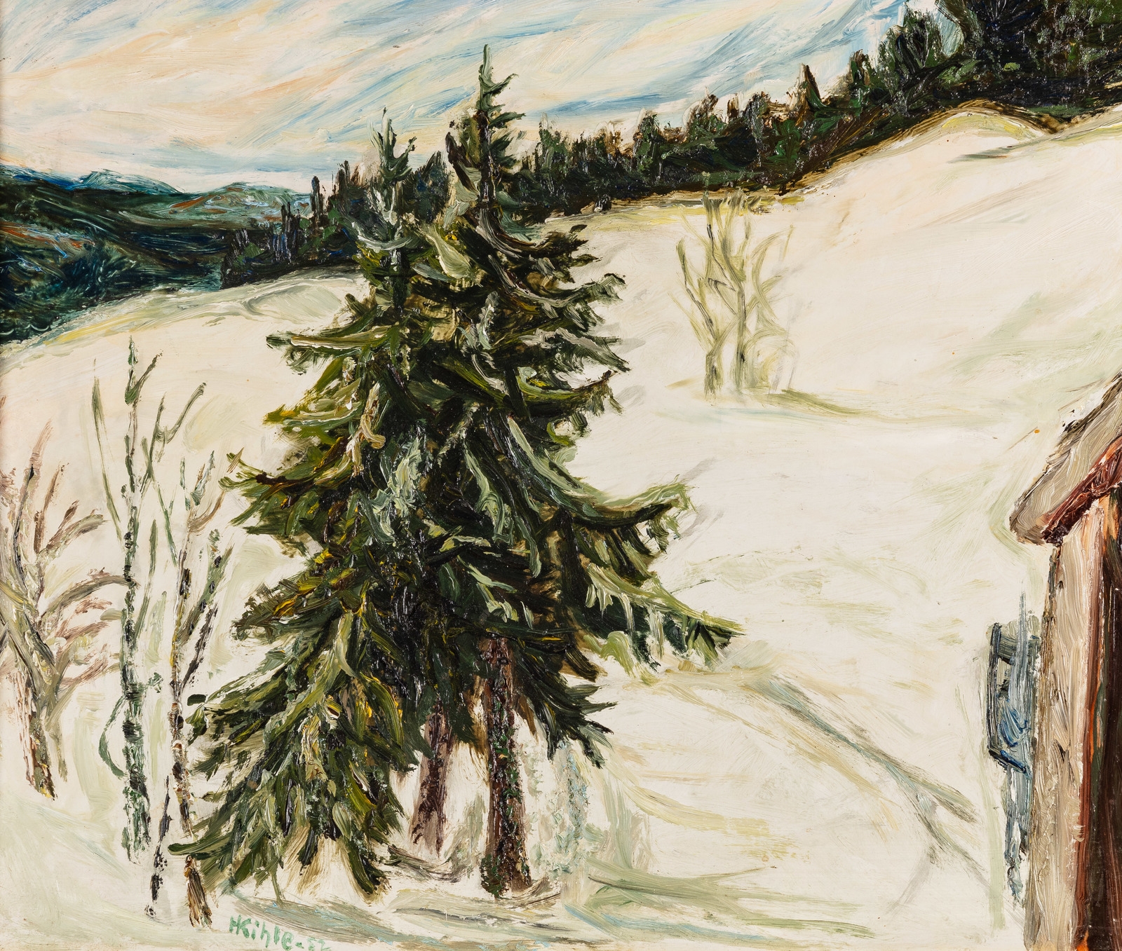 Vinterlandskap med grantrær by Harald Kihle, 52