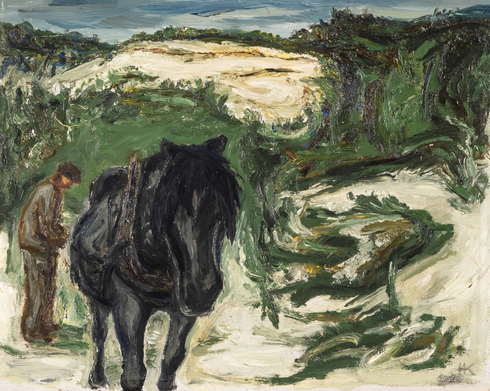 Mann med hest, vårvinter Hakadal by Harald Kihle, 1953