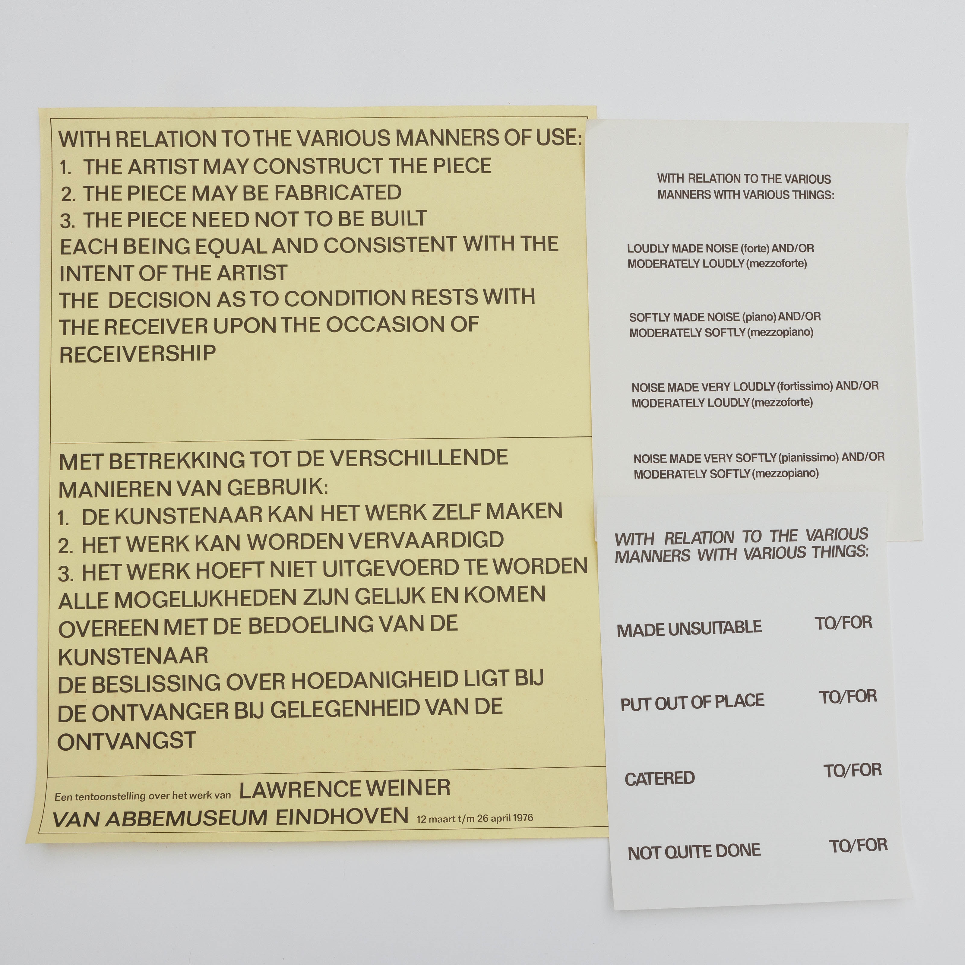 Lawrence Weiner | Relation to the various manners of use. Van ...