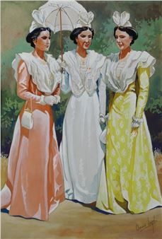 Trois arlésiennes avec une ombrelle - Étienne Laget