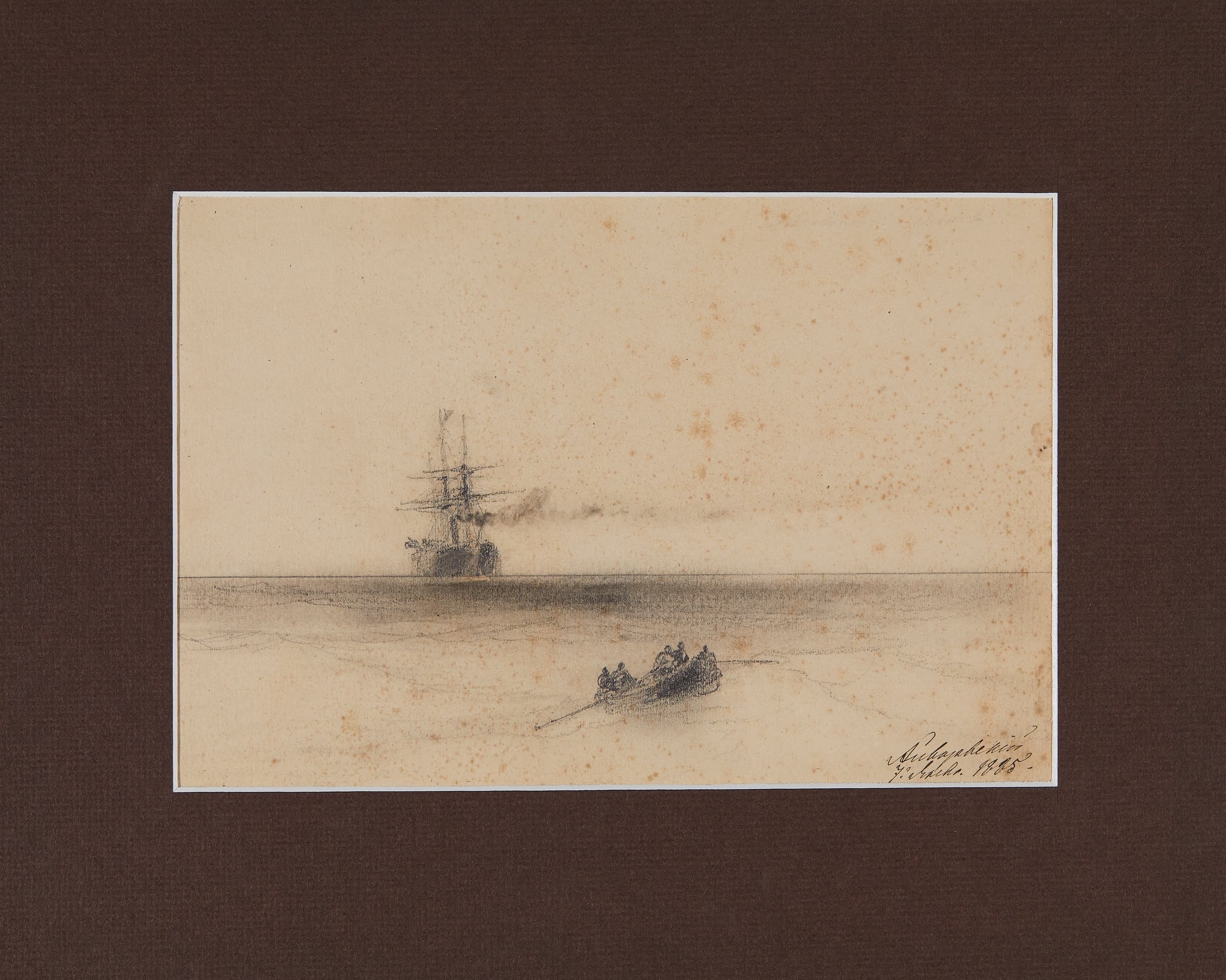 Artwork by Ivan Aivazovsky, Sailing boat and fishermen, Made of pencil on paper