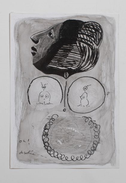 Artwork by Vincent Corpet, Cinq dessins à la plume et gouache sur papier photo, Made of gouache