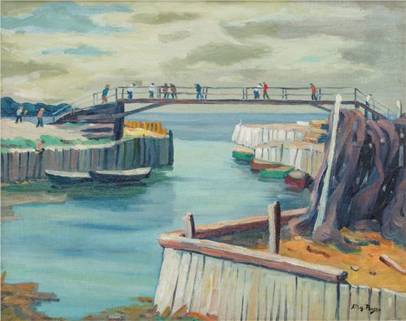 Tunis Ponsen (American, 1891-1968) Oil on Canvas, "Bridge over the Channel", H 15.75" W 19.5" by Tunis Ponsen