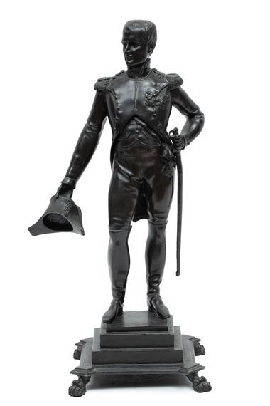 Ceciani (Italian 19th C.) Bronze Sculpture of Napoleon Saluting, H 19.5" W 11" L 8" by Ceciani