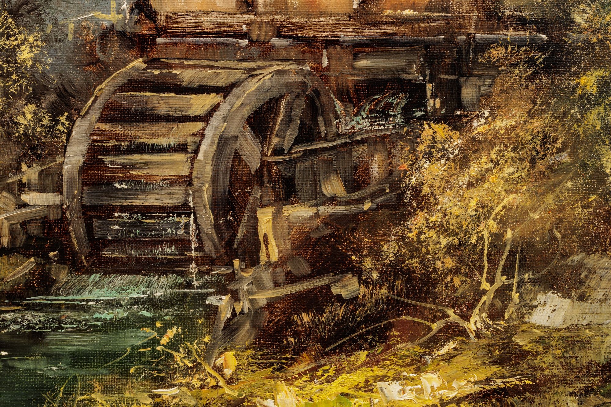 Artwork by Josef Benda, Josef Benda Oil on Canvas "Watermill", H 24" W 36", Made of Oil on Canvas