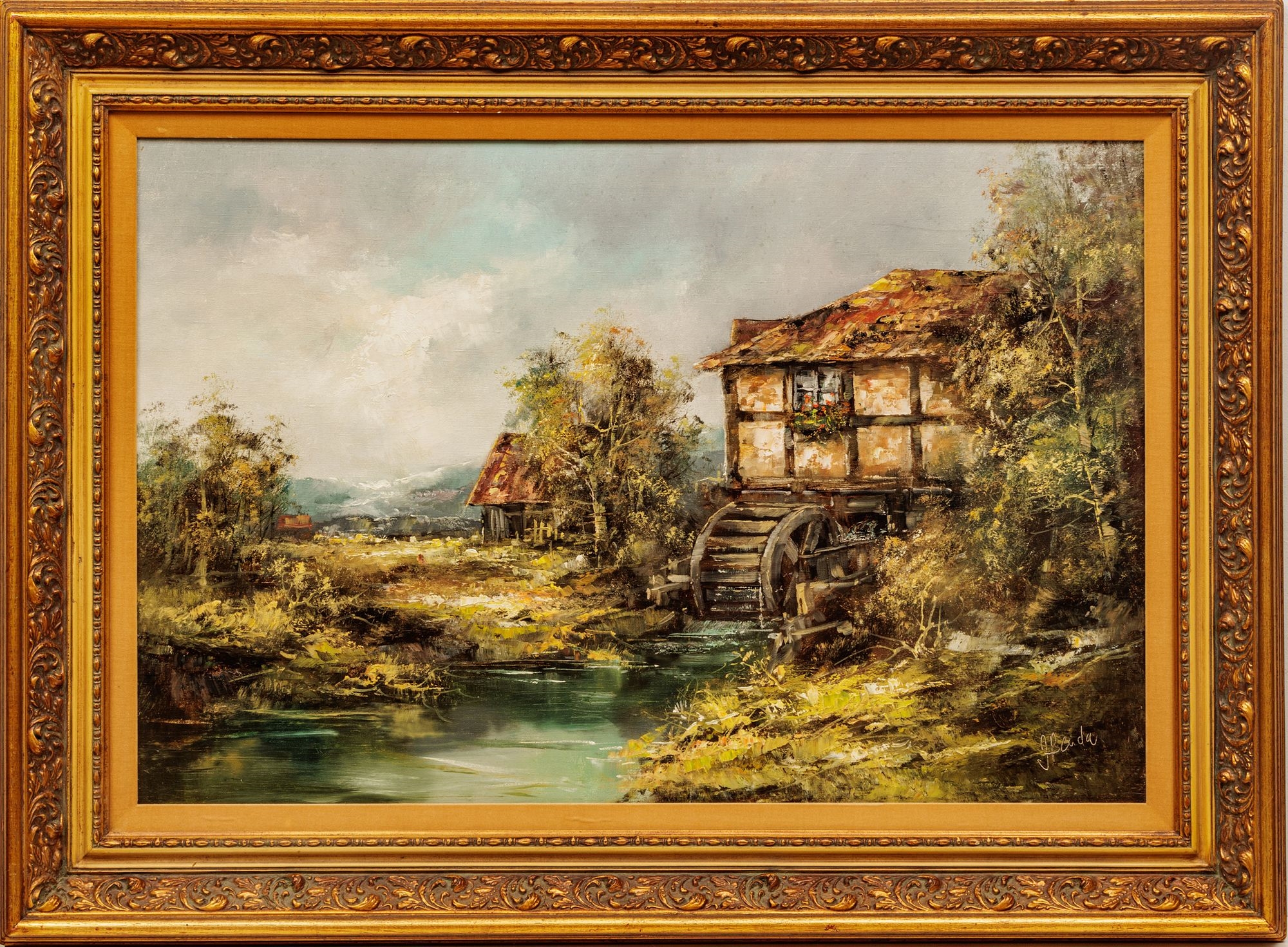 Artwork by Josef Benda, Josef Benda Oil on Canvas "Watermill", H 24" W 36", Made of Oil on Canvas