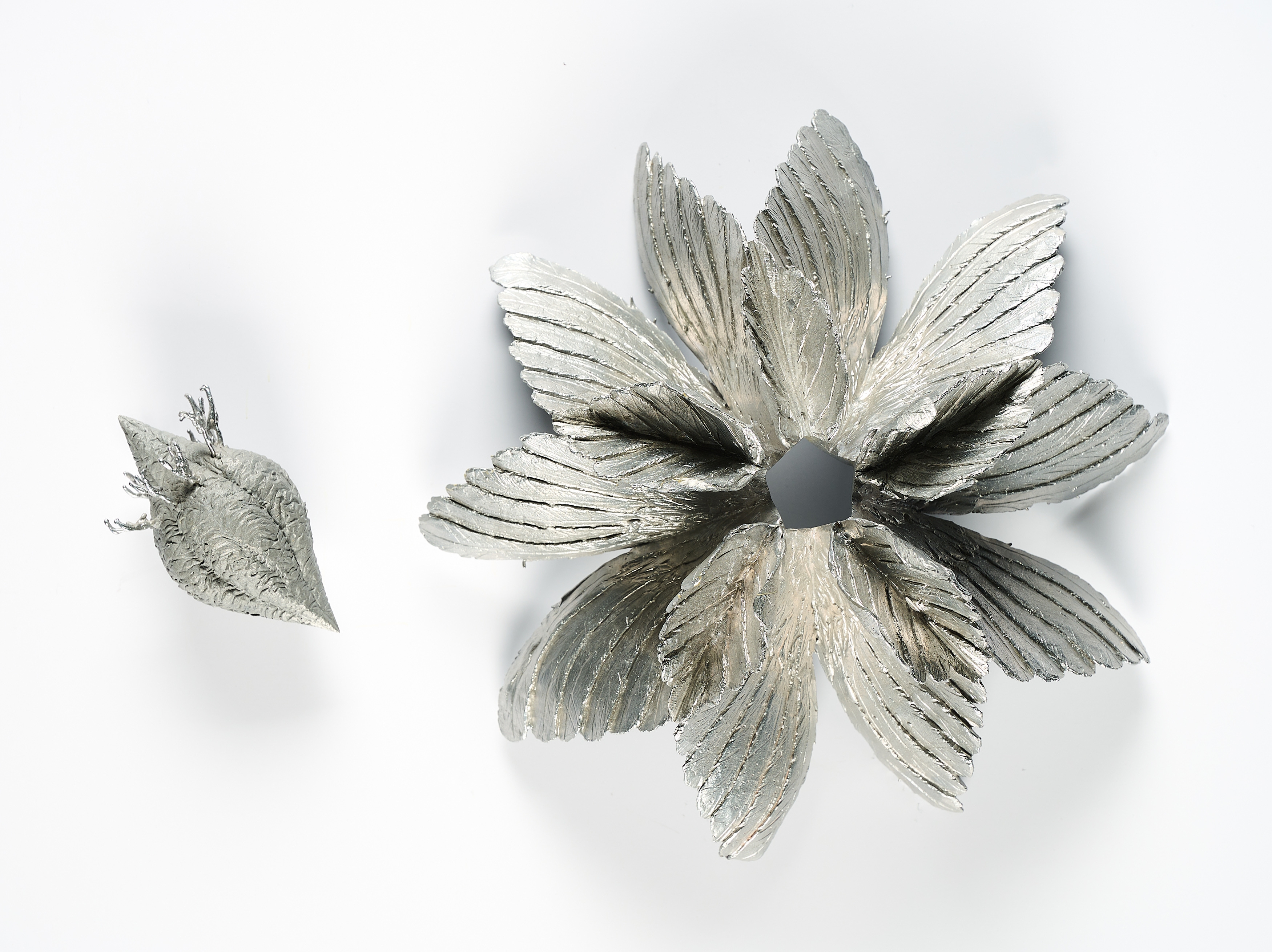 Artwork by Gregor Gaida, Hummingbird Diptychon, Made of Aluminium, silver laquered
