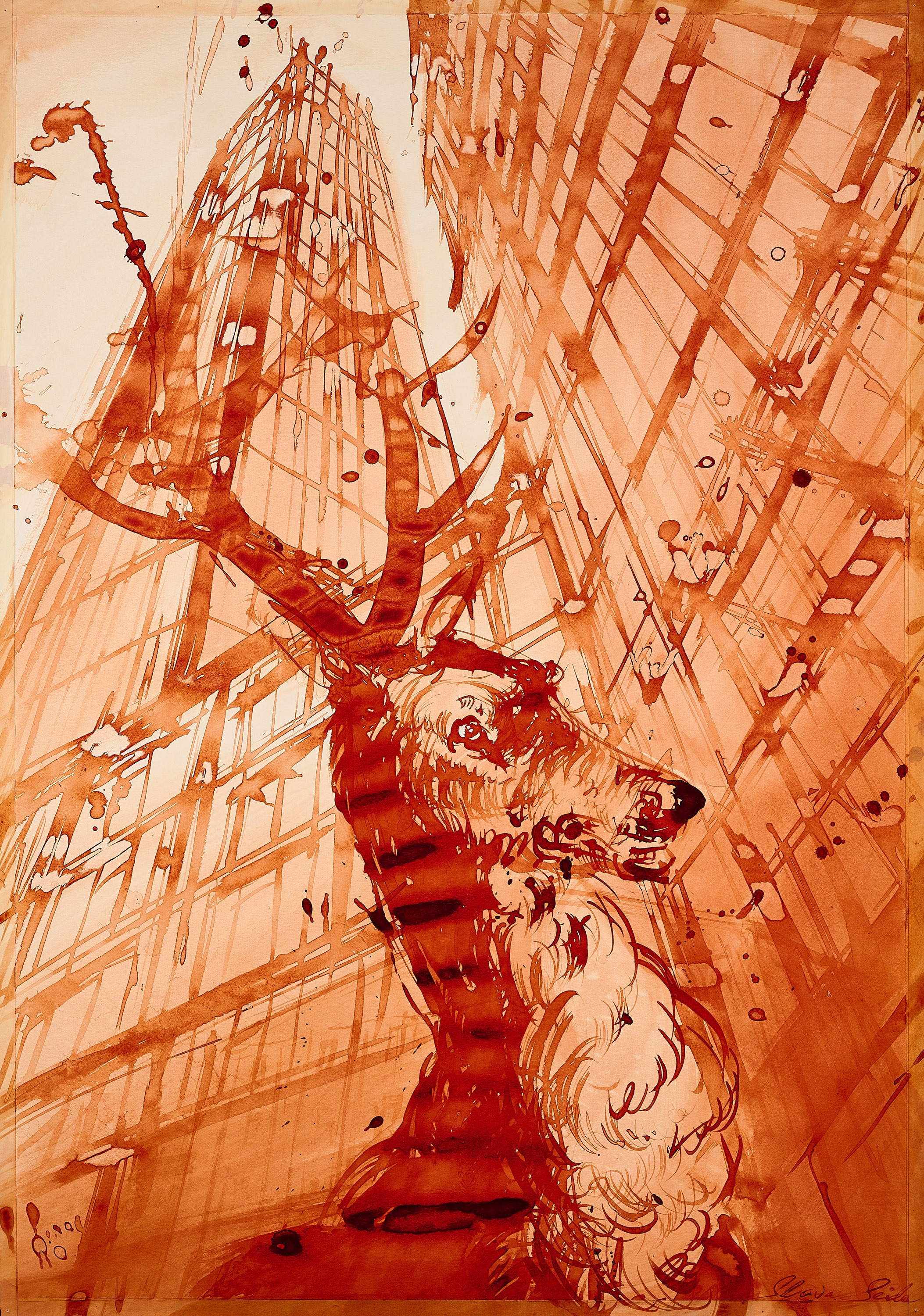 Artwork by Slava Seidel, HochHausHirsch, Made of India ink on paper