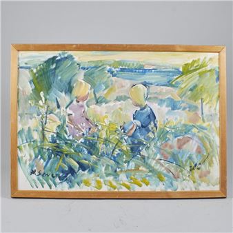 barn. Signerad. Olja på duk - Nils Sewerin