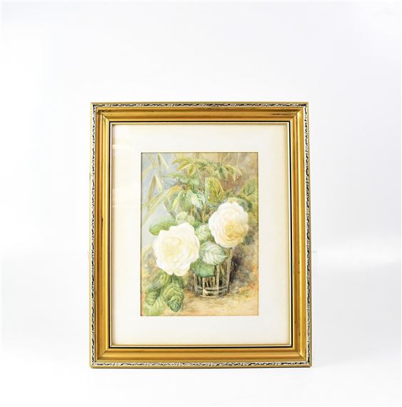Rosa Appleton | still life of white roses in a glass vase | MutualArt