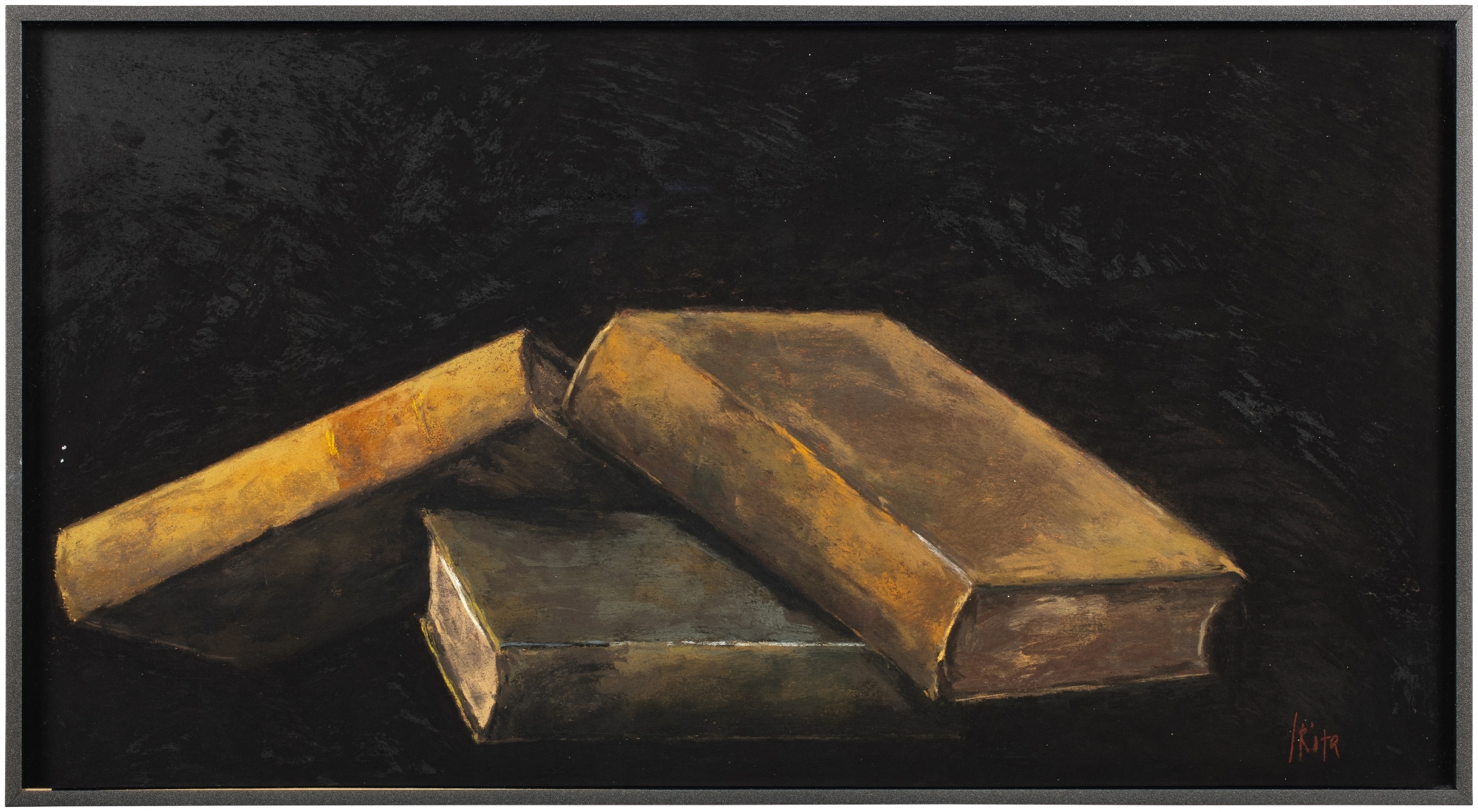 Artwork by Pierre Skira, Nature morte aux livres, Made of pastel on cardboard