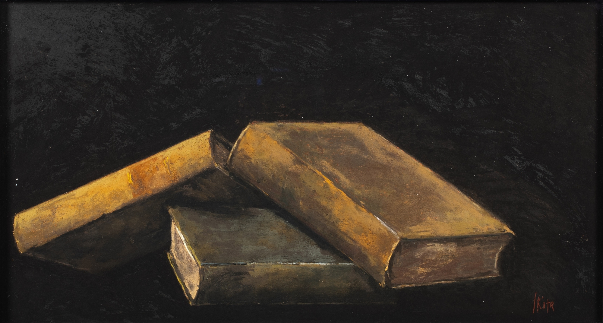 Artwork by Pierre Skira, Nature morte aux livres, Made of pastel on cardboard
