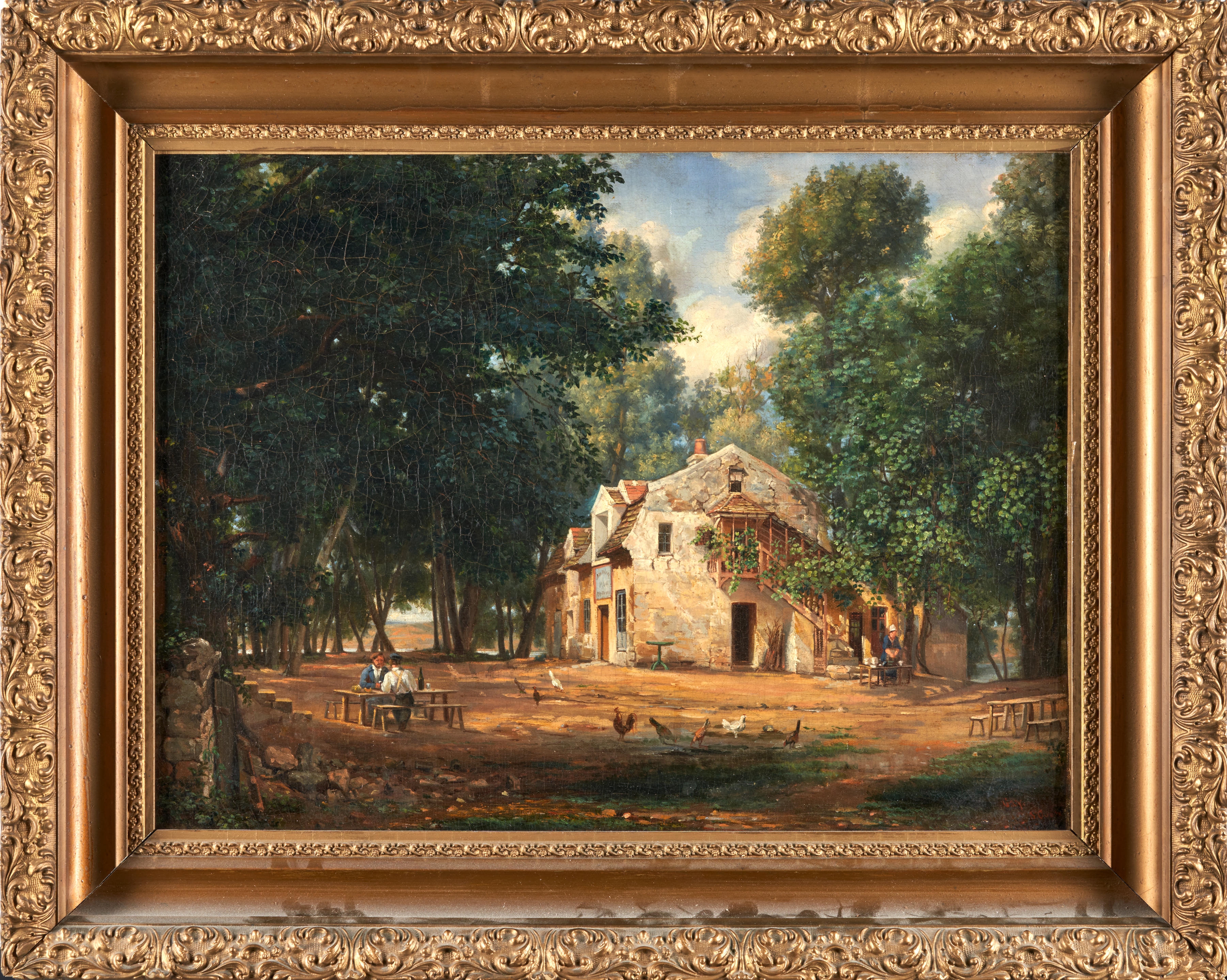 Artwork by Winckworth Allan Gay, FRENCH INN WITH TRAVELERS AND CHICKENS, Made of oil on canvas
