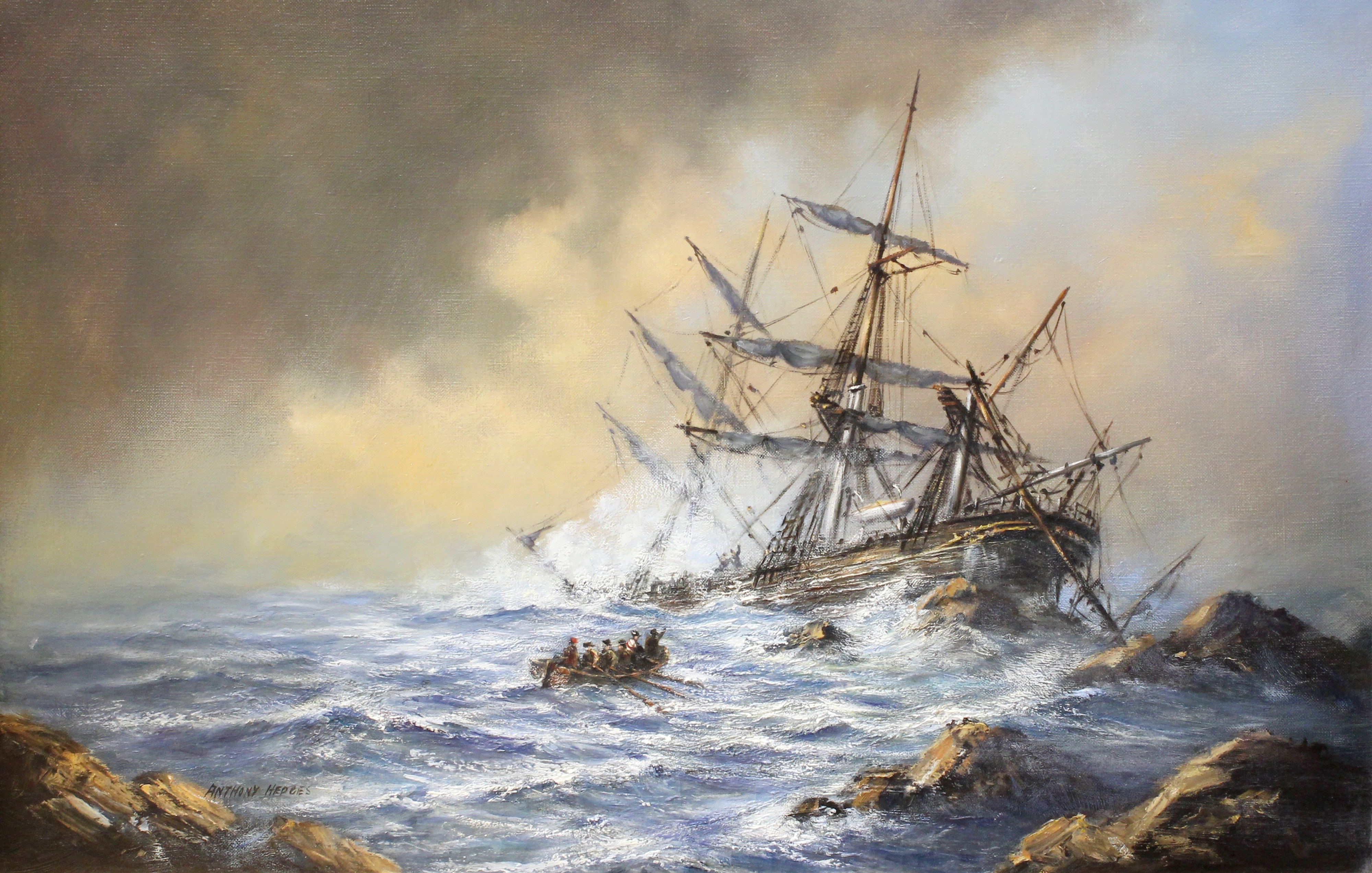 Artwork by Anthony Hedges, Shipwreck and rescuers, Made of oil on canvas