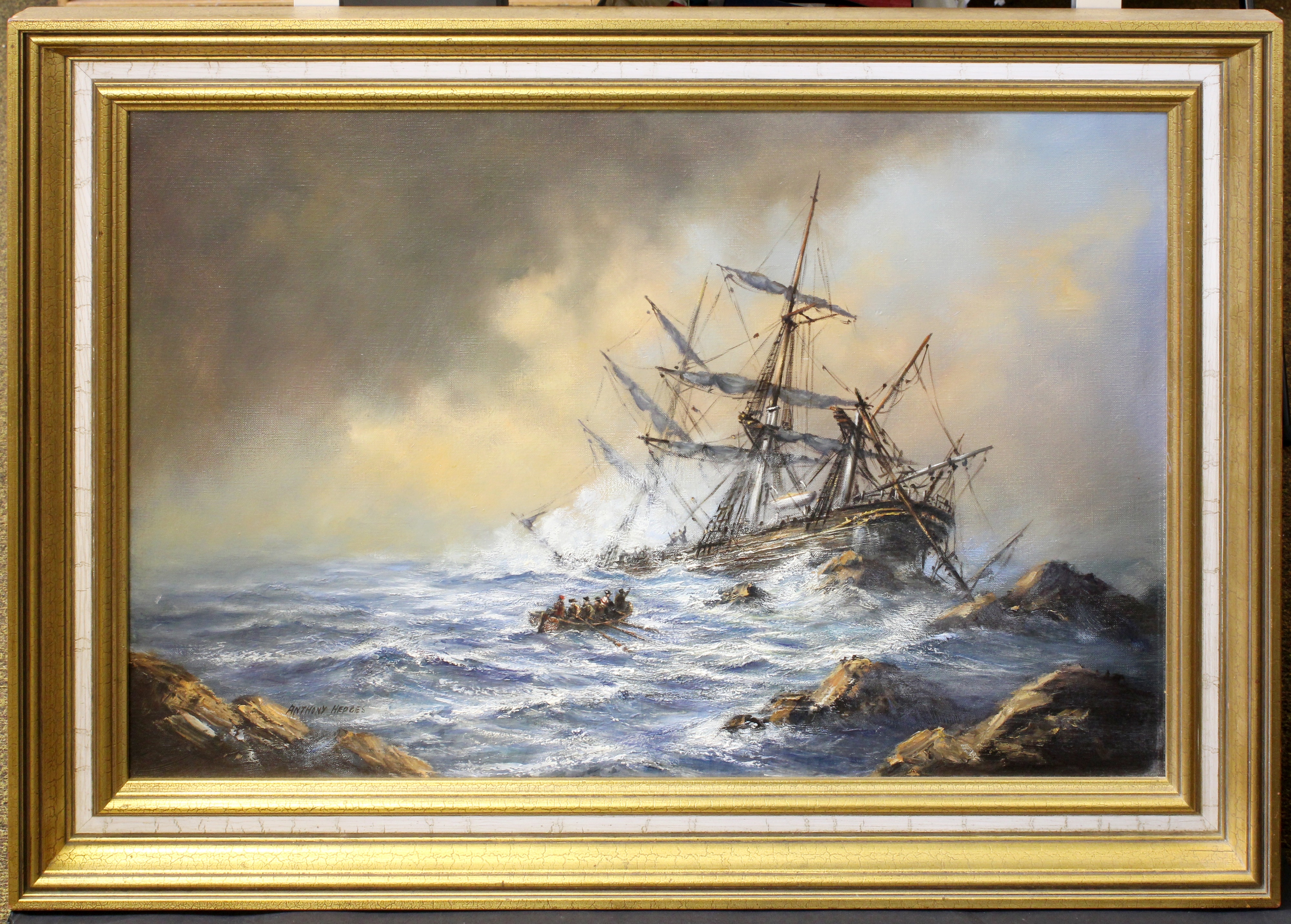 Artwork by Anthony Hedges, Shipwreck and rescuers, Made of oil on canvas