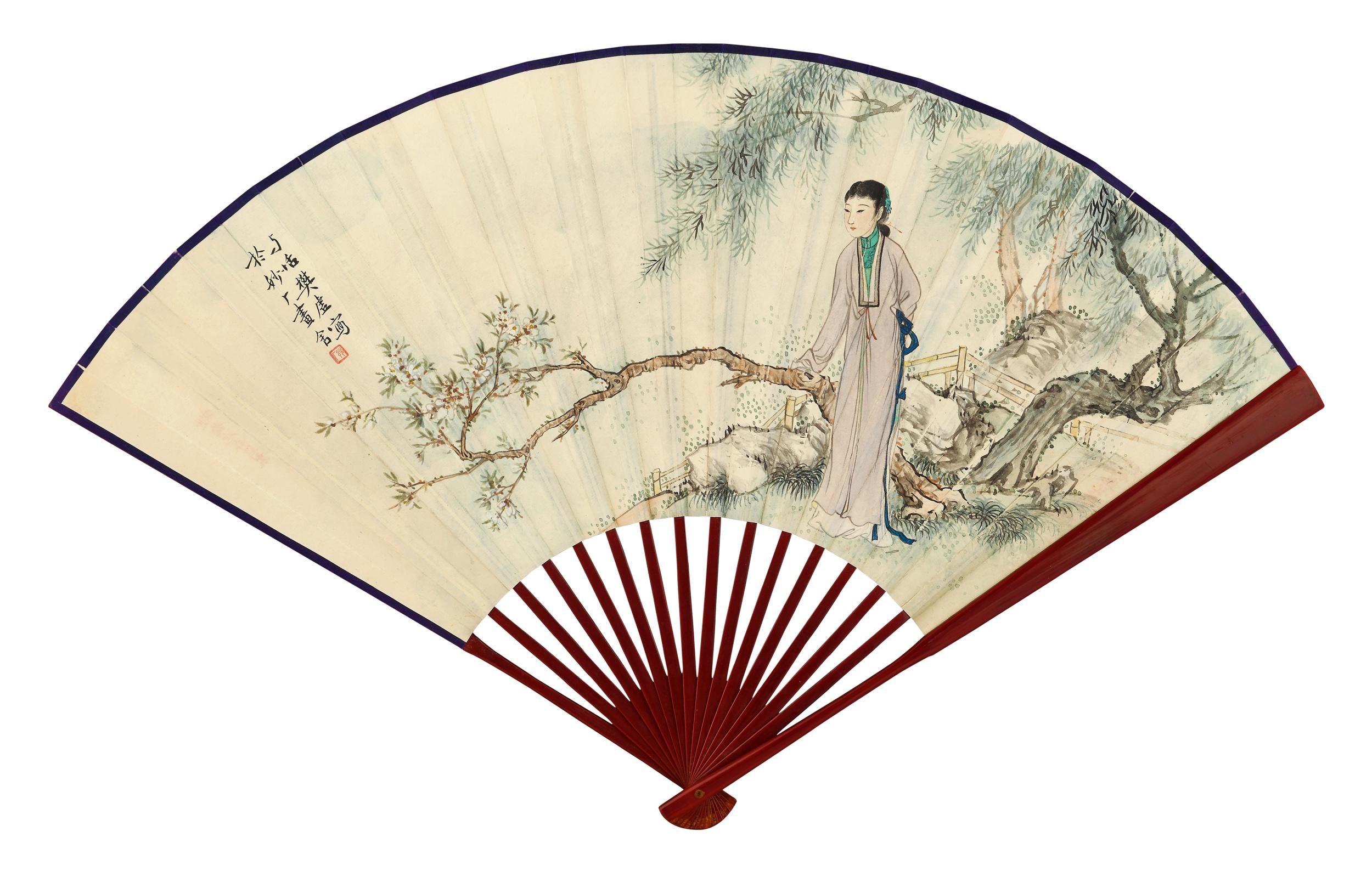 Artwork by Fan Xu, ELEGANT LADY, Made of fan, ink and color on paper