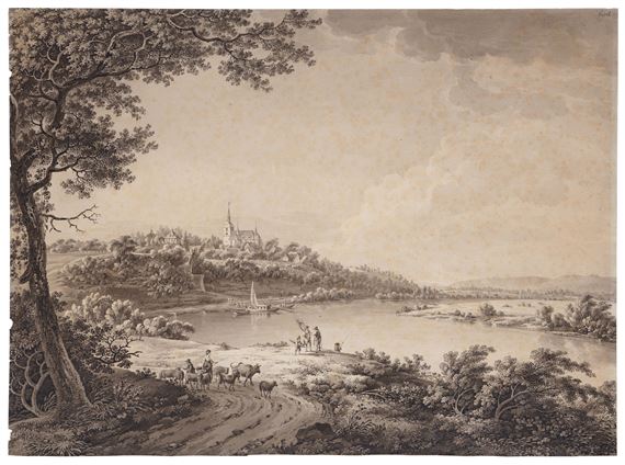 Blick auf die Briesnitzer Kirche bei Dresden oberhalb des Elblaufs - Johann Veith