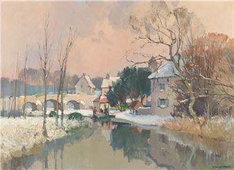 Winter river scene - Georges Charles Robin