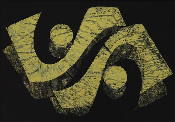 Zwei Teile, viermal: Blatt 7 aus der Folge 10 Handdrucke by Hermann Glöckner, 1967-74