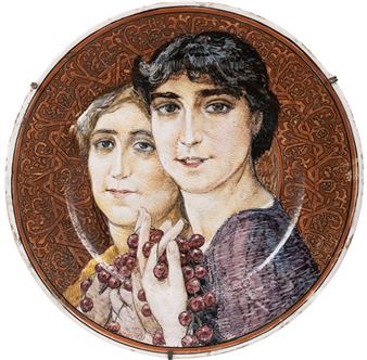 Plate with women with cherries - Basilio Cascella