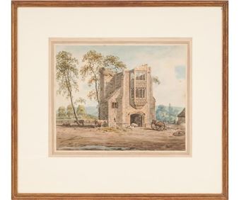 UK) framed and matted watercolor titled "A View of Cerne - John William Upham