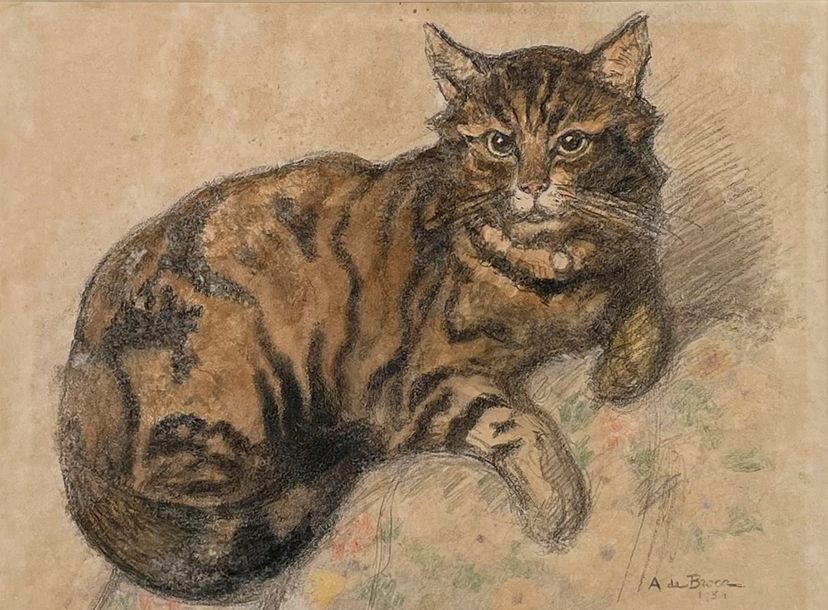 Artwork by Alexis De Broca, Cat, Made of pastel