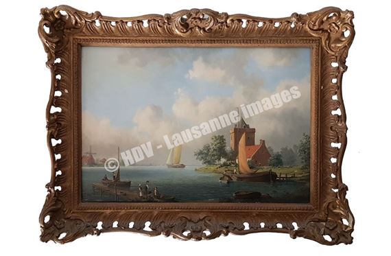 Paysage animée à la rivière - A. J. F. de Groote