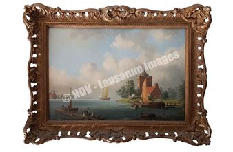 Paysage animée à la rivière - A. J. F. de Groote