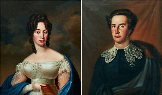 Parporträtt föreställande greve Gustaf Magnus Armfelt (1792‑1856) och grevinnan Louise Cuthbert Armfelt (1801‑1865) by Swedish School, 19th Century, 1792