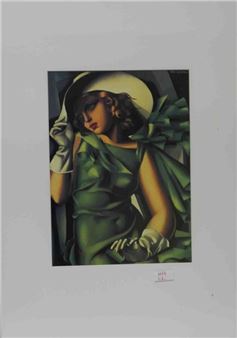 green emerald velvet dress Tamara De Lempicka - Selfie Art Print by Dito Von Tease