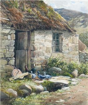 : a study of ducks walking into a stone barn - Alexander Stuart Boyd