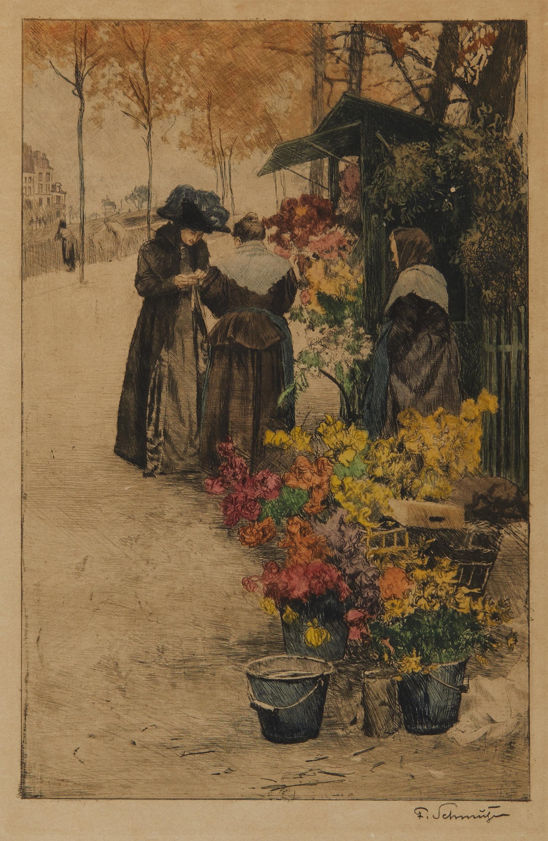 Ferdinand Schmutzer | Blumenmarkt in Paris (Circa 1909) | MutualArt