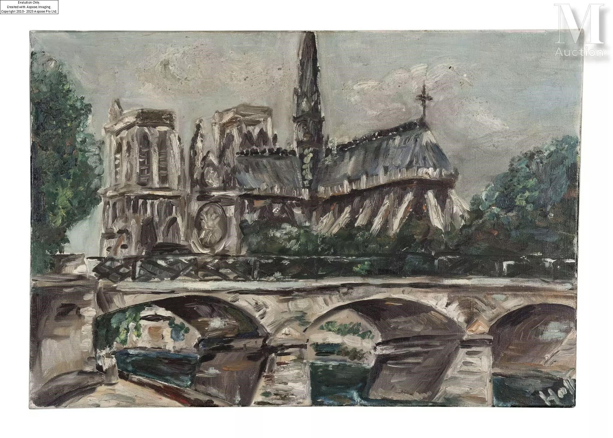 Artwork by Peter Höll, Notre Dame de Paris /Paysage au pont, Made of huiles sur toile