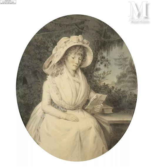 John Downman | Portrait de femme et au loin un paysage (1754