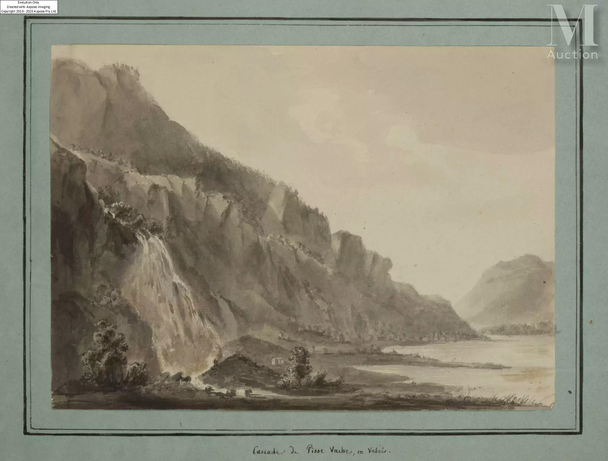 Artwork by Claude Victor  de Boissieu, Une vue du château de Gourdouillon à Sion et une vue de la prison et du fort de Gourdouillon à Sion, Made of Brown wash over black pencil line