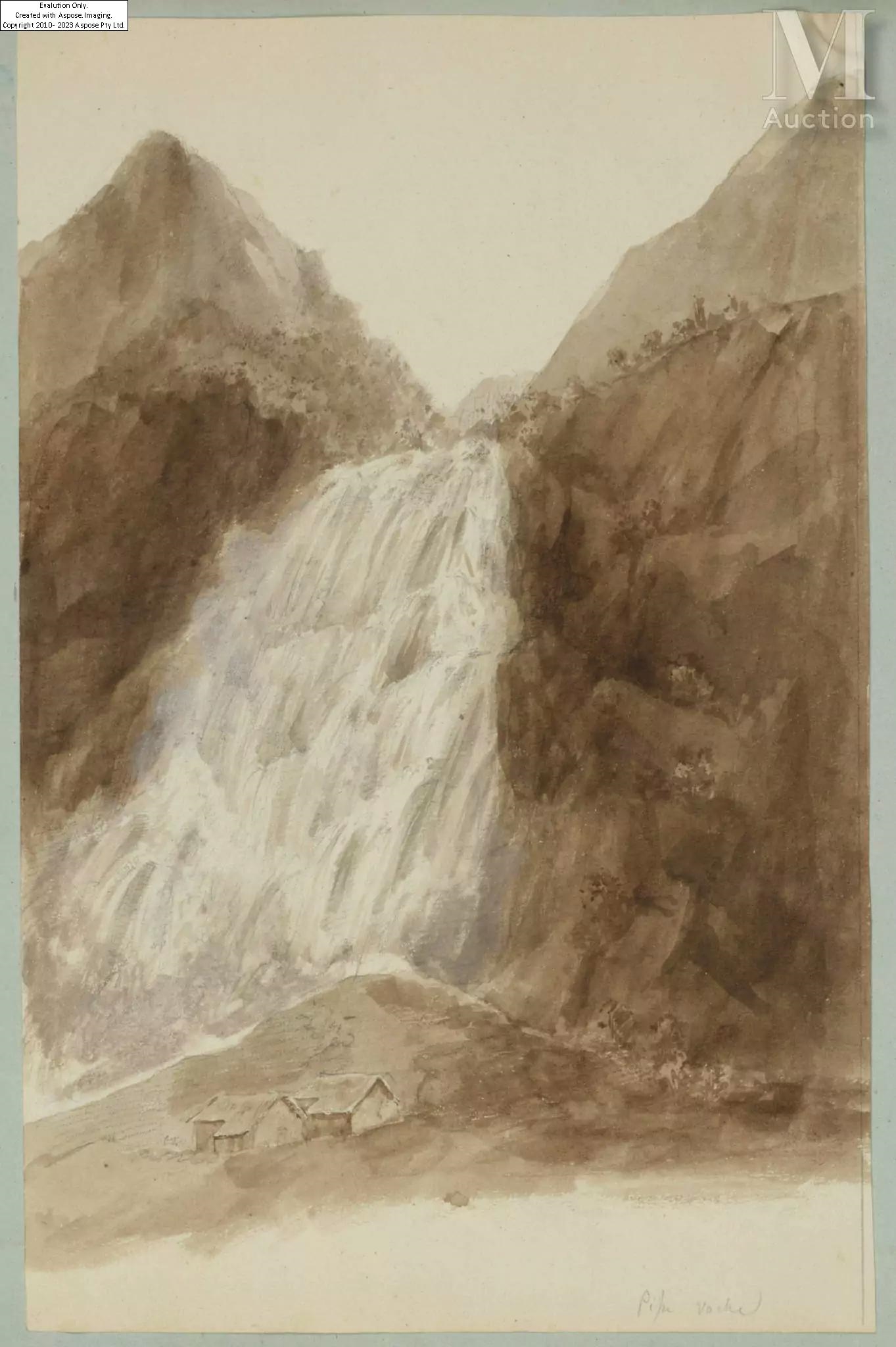 Artwork by Claude Victor  de Boissieu, Une vue du château de Gourdouillon à Sion et une vue de la prison et du fort de Gourdouillon à Sion, Made of Brown wash over black pencil line