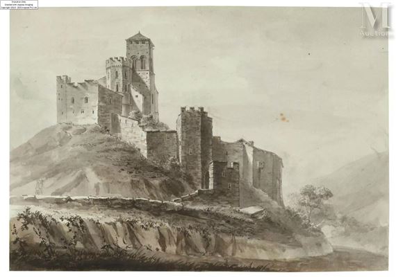 Vue animée de Sion en Valais et une vue de l’église et du fort de St.Valere à Sion by Claude Victor  de Boissieu, août 1811