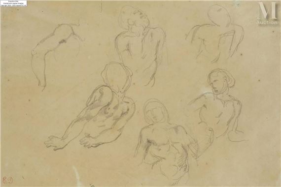 Feuille d’études de figures, reprise d’un bord gauche by Eugène Delacroix