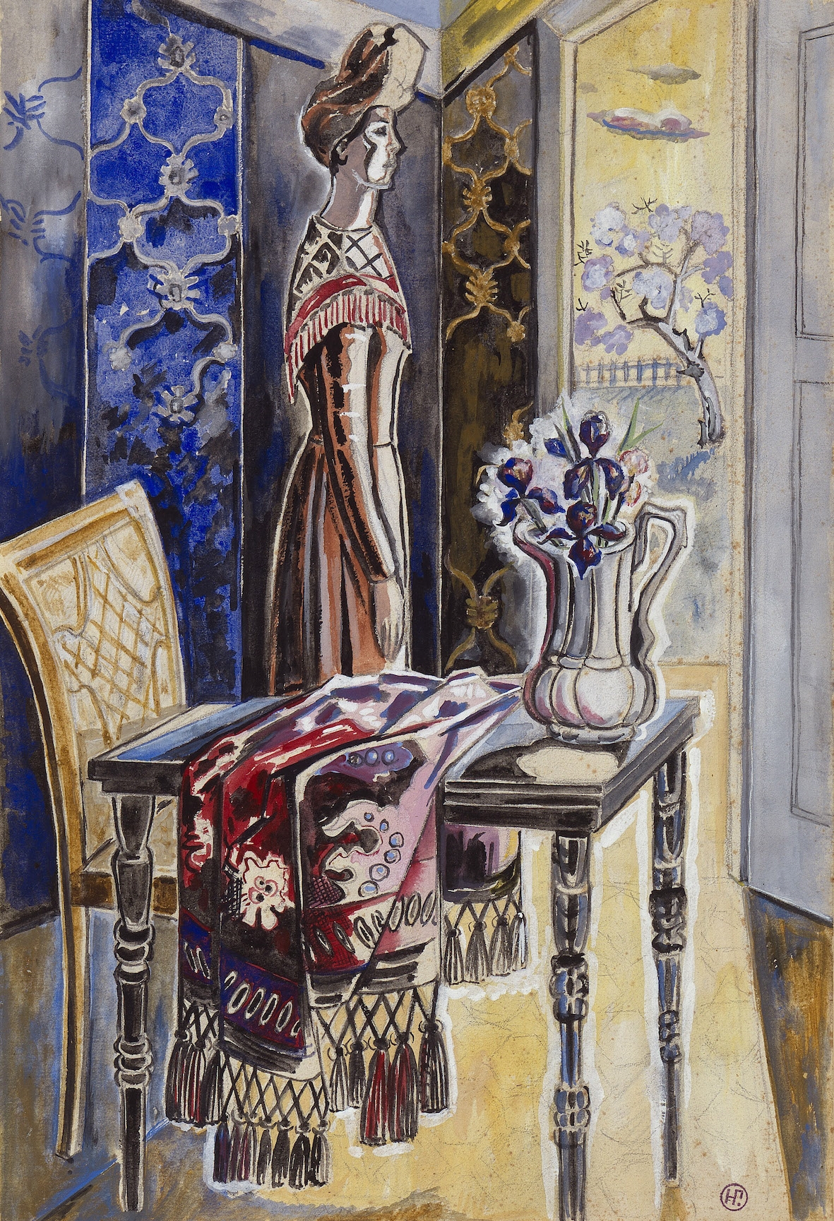 Artwork by Natalia Goncharova, Femme dans un intérieur, Made of Pencil, watercolour and gouache on paper