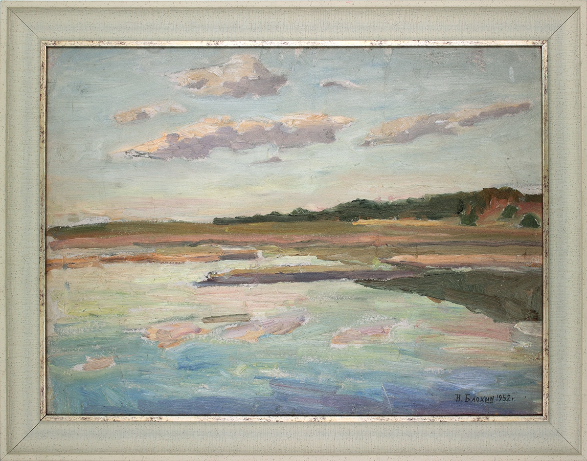 Artwork by Blokhin Ivan Semenovich, Landscape with a river, Made of Oil on cardboard